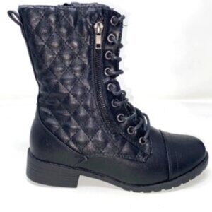 Forever Women's Combat Army Boots Lace Zipper Faux Leather JALEN Black Size 5.5